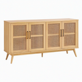 Buffet 160 cm en bois naturel et rotin à 4 portes style scandinave