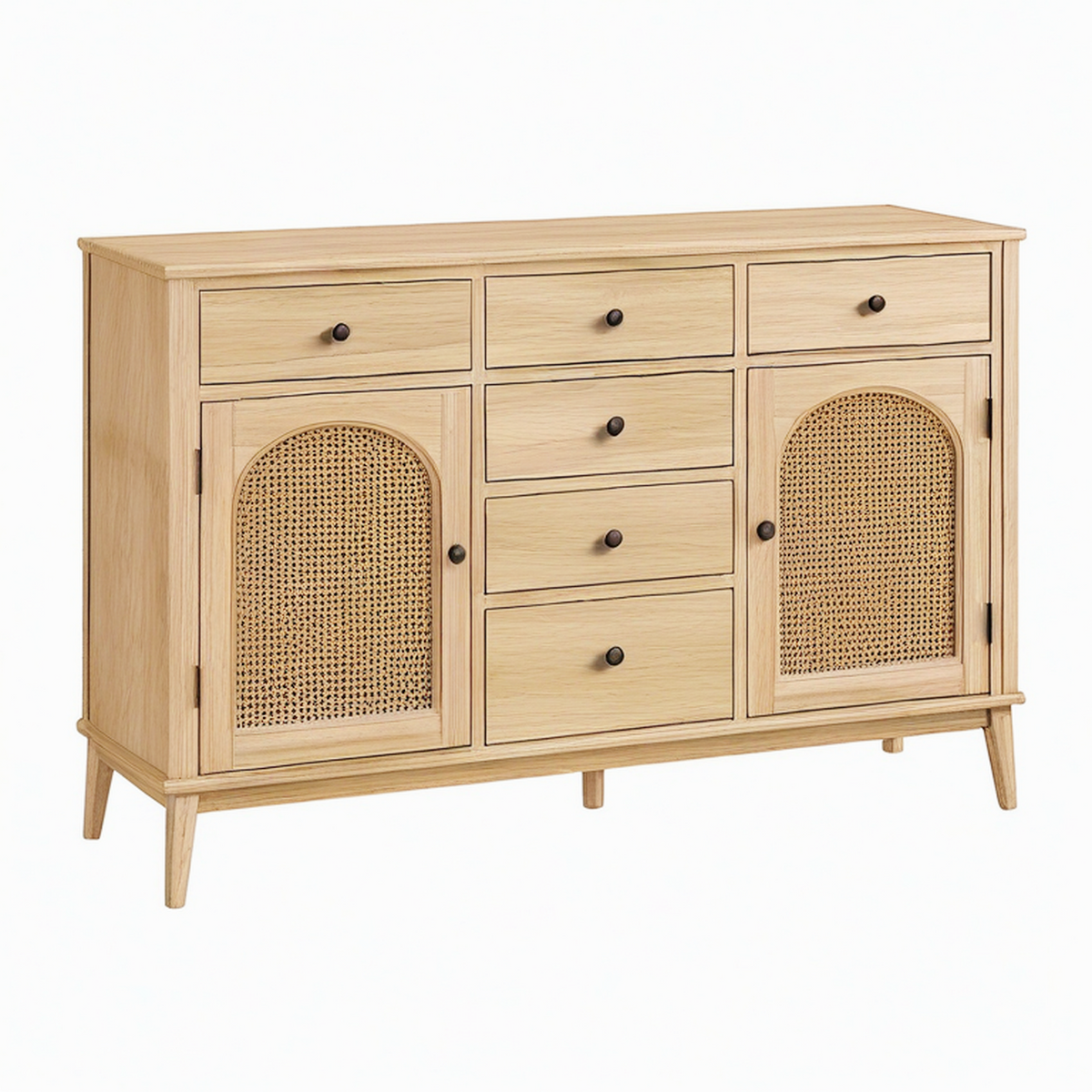 Buffet 160 x 40 x 90 cm en bois et cannage naturel - rangement style scandinave