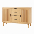 Buffet 160 x 40 x 90 cm en bois aspect chêne avec 4 tiroirs et 2 portes coulissantes style scandinave