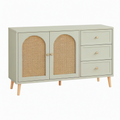 Buffet 120 x 40 x 80 cm vert sauge en bois avec cannage - rangement style vintage