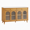Buffet 160 x 45 x 90 cm en bois marron avec plateau blanc effet marbre rangement rétro