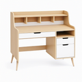 Bureau secrétaire 120 x 60 x 150 cm en panneaux de bois chêne clair et blanc avec rangement