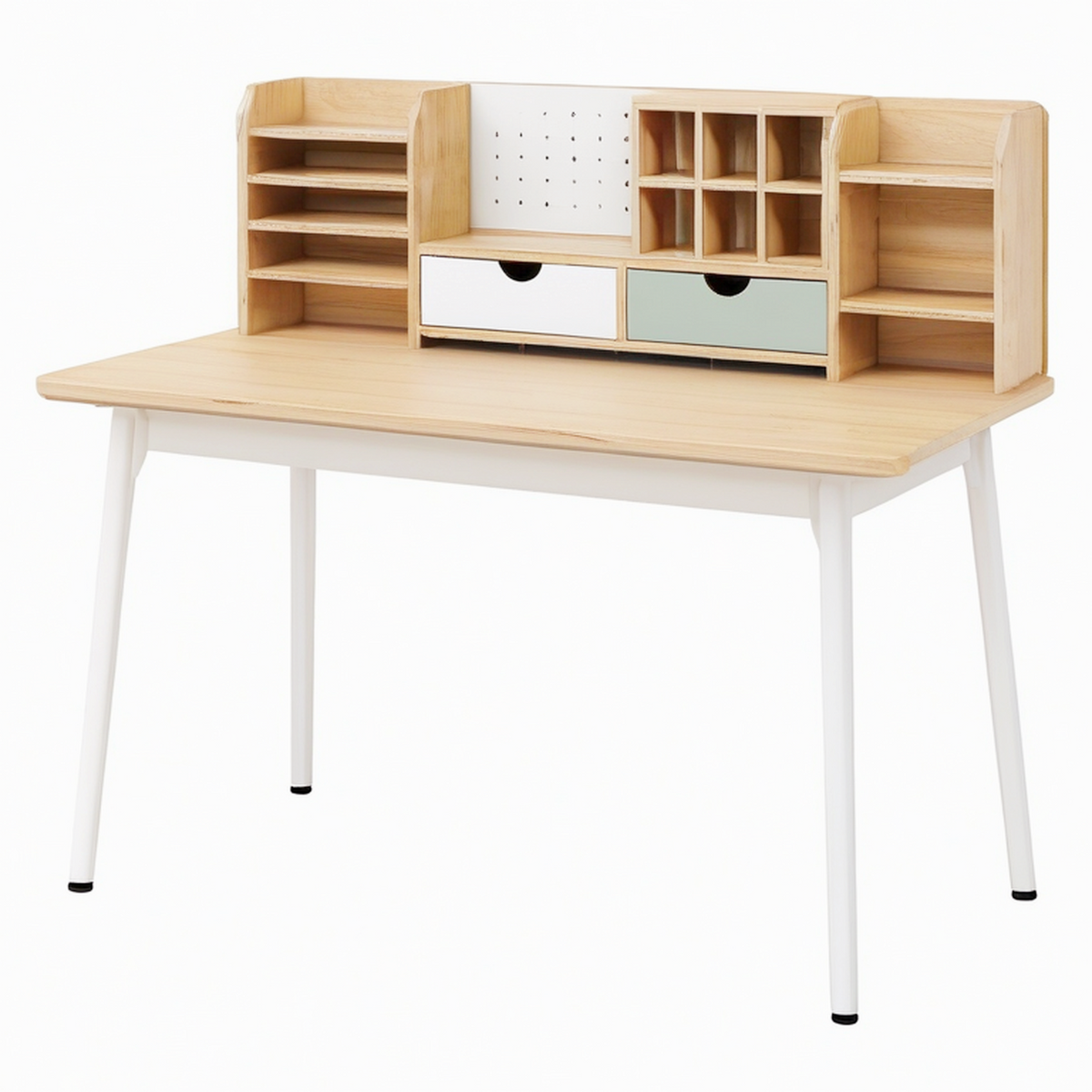 Bureau 120 x 60 x 130 cm en bois et métal naturel blanc avec rangement intégré