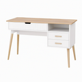 Bureau 120 x 60 cm blanc et bois avec 3 tiroirs style scandinave