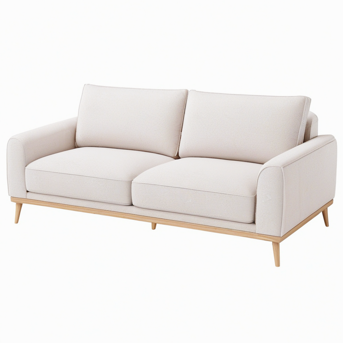 Canapé 2 places 180 cm en tissu beige avec pieds en bois style scandinave