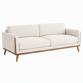Canapé 2 places 180 cm en tissu bouclette beige avec piètement bois style moderne