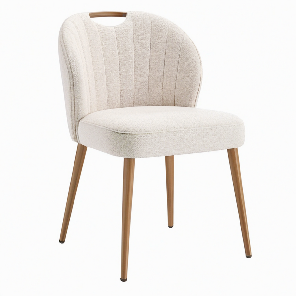 Chaise de salle à manger 55 x 58 x 80 cm en tissu bouclette beige avec pieds aspect bois