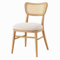 Chaise de salle à manger 48 x 55 x 82 cm en bois naturel cannage et tissu beige style vintage