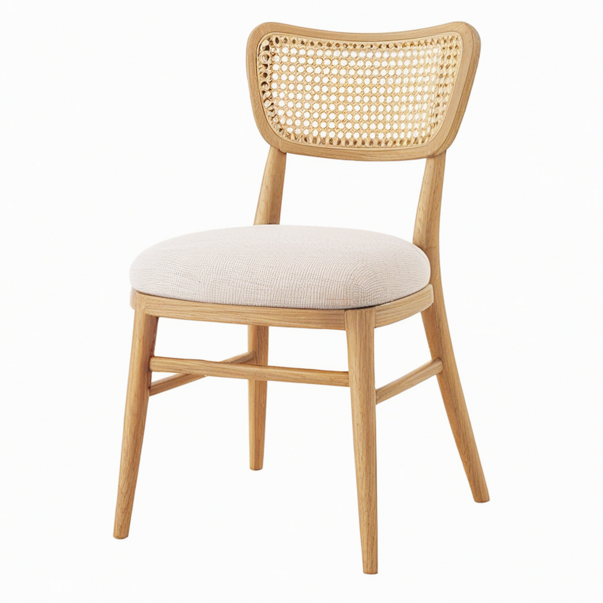 Chaise de salle à manger 48 x 55 x 82 cm en bois naturel cannage et tissu beige style vintage